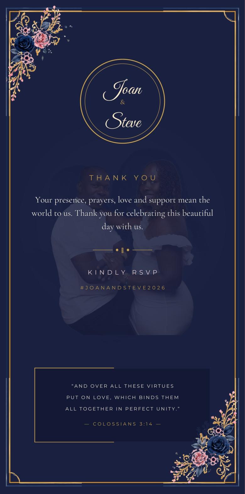 Thank you panel of the Joan and Steve invitation