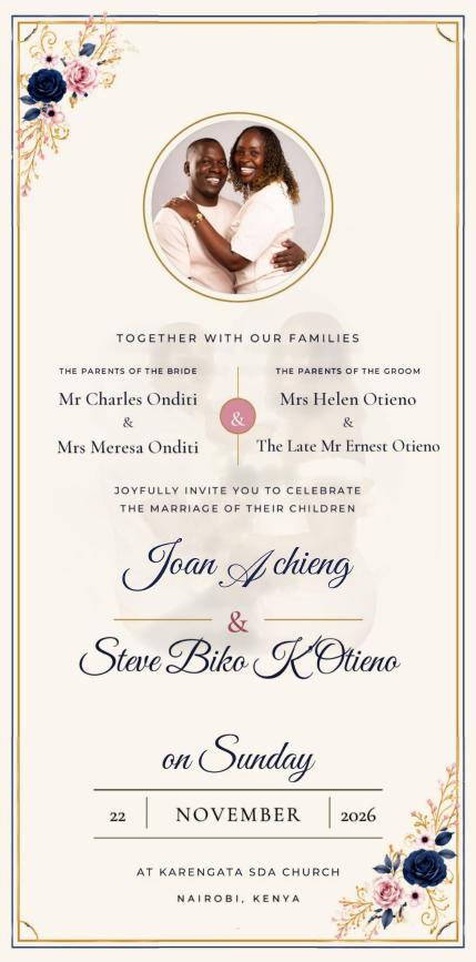 Joan and Steve printed wedding invitation card