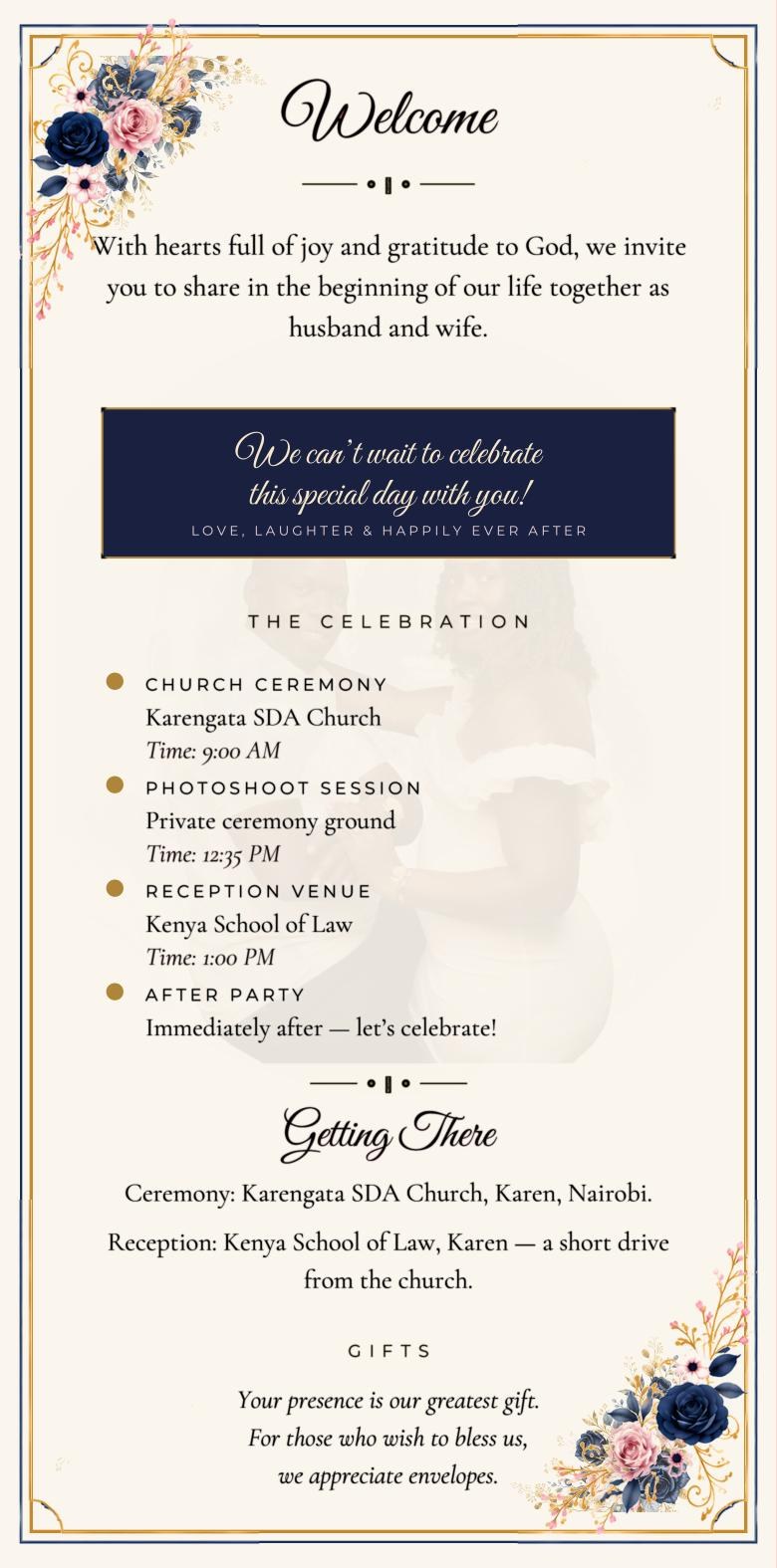 Welcome panel of the Joan and Steve invitation