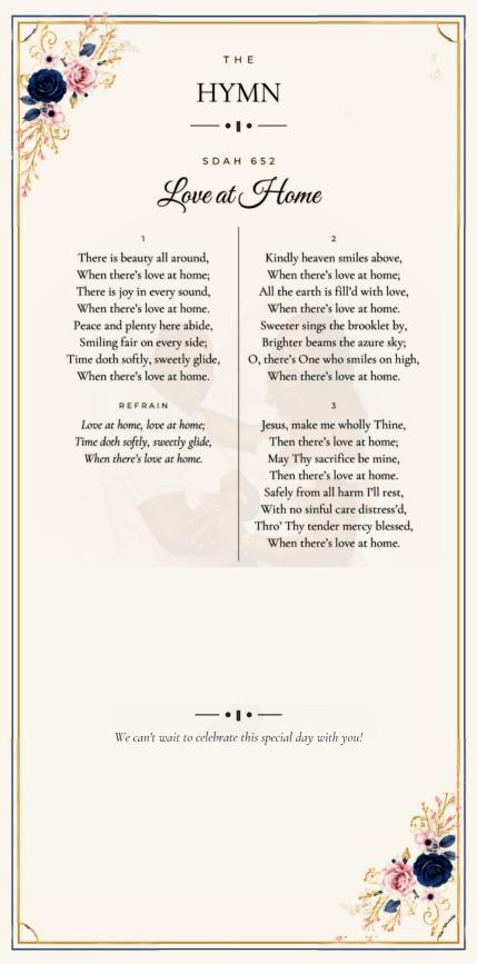 Our hymn panel of the Joan and Steve invitation